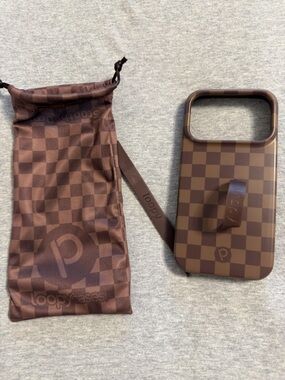 Loopy Cases Brown Checkerboard iPhone Case with Strap left orientation